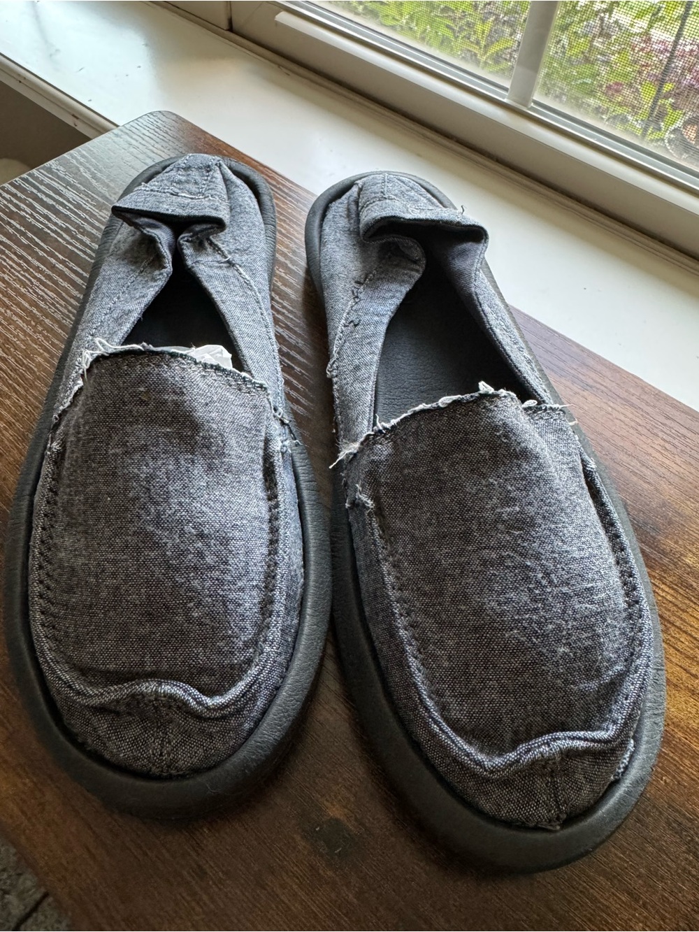 Sanuk You Got My Back Charcoal Grey Canvas Slip On Mules Shoes